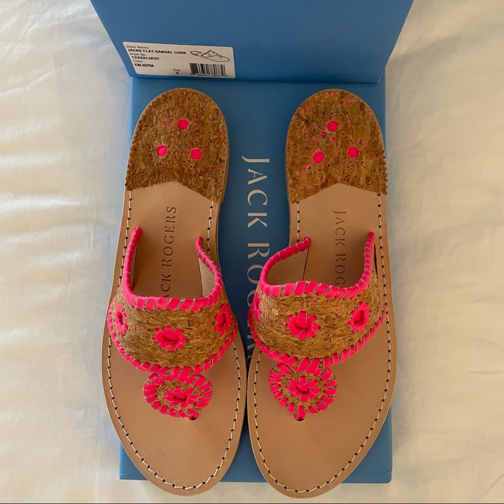 Jack Rogers Jacks Flat Cork Sandals, Neon Pink